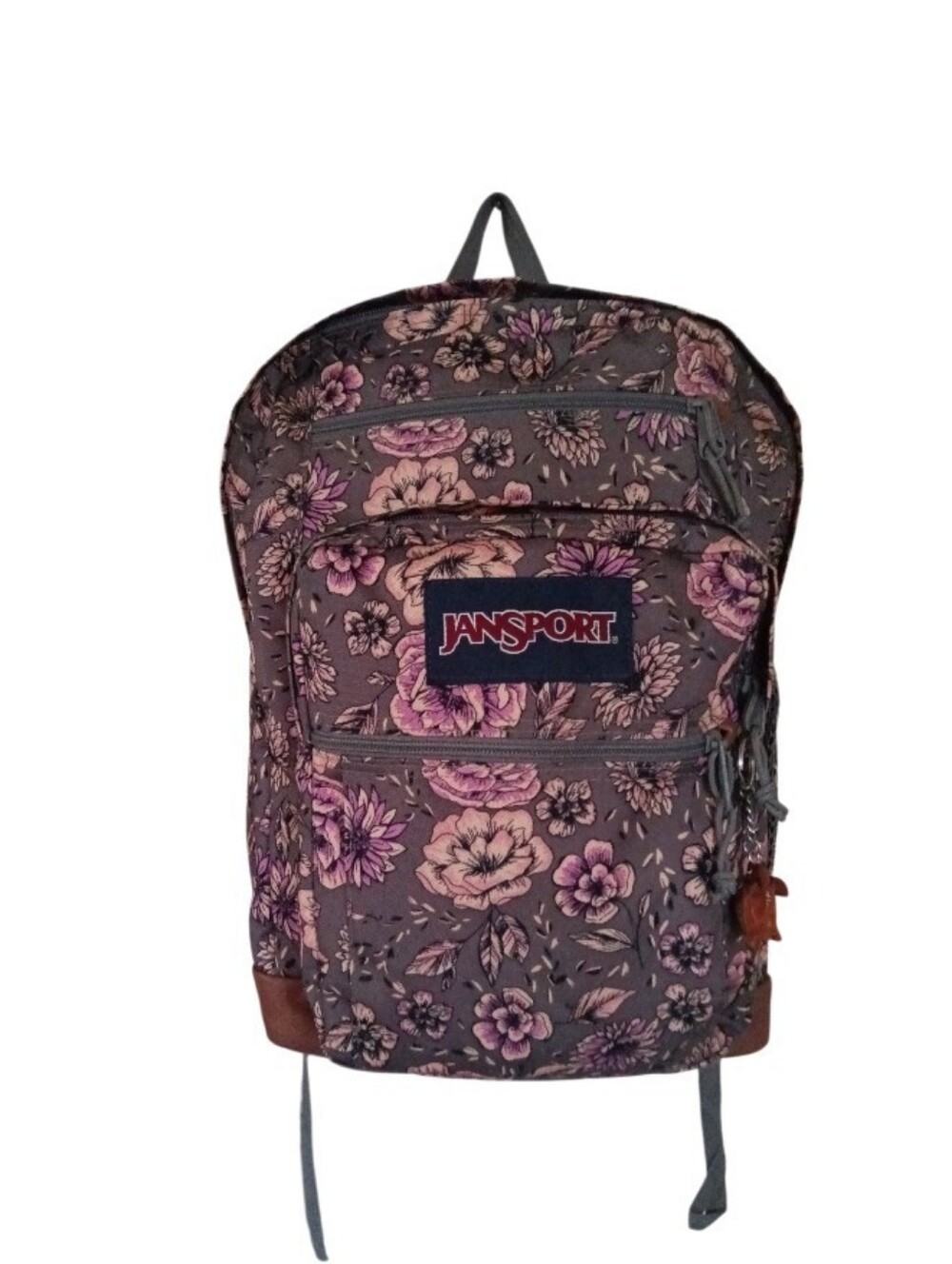 Jansport Cool Student Backpack Graphite Gray With Pink/Purple Boho Floral Print